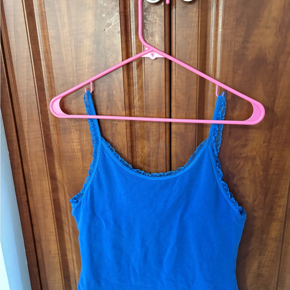 MODA INTERNATIONAL BLUE ADJUSTABLE STRAP TANK TOP LACE AROUND STRAPS SZ MEDIUM